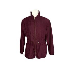 Giacca Burgundy Red Jacket Drawstring Utility Full Zip Size Medium Petite